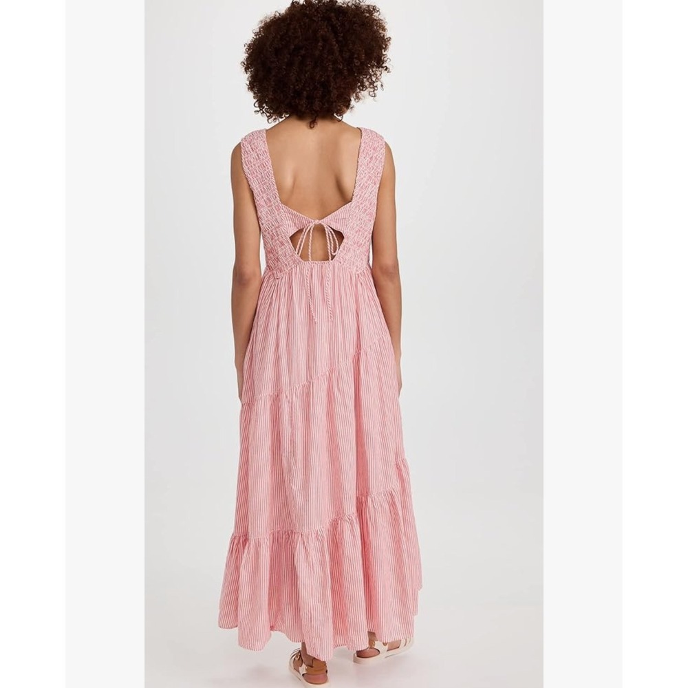 Free People Pink Striped 100% Cotten Tiered Maxi Dress - Picture 4 of 10